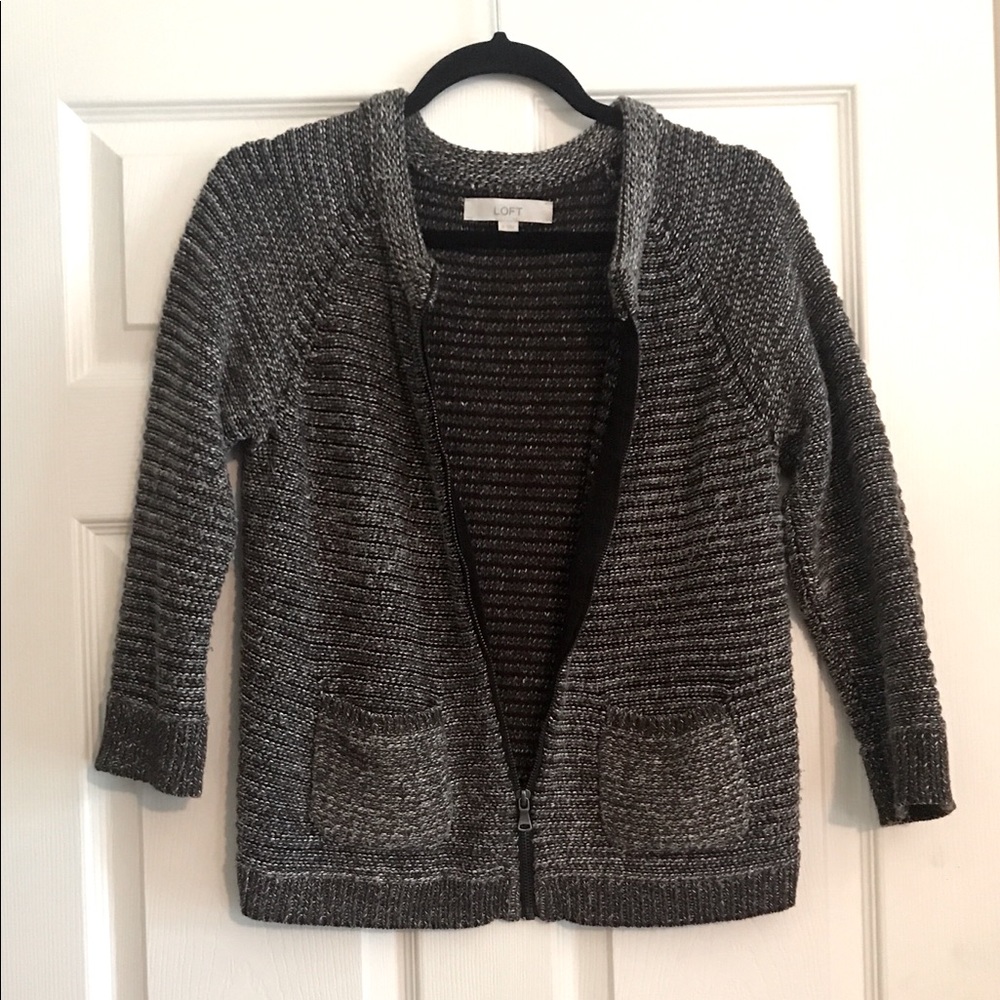 LOFT Black-Gray-Cream Zip Cardigan Sweater, Soft